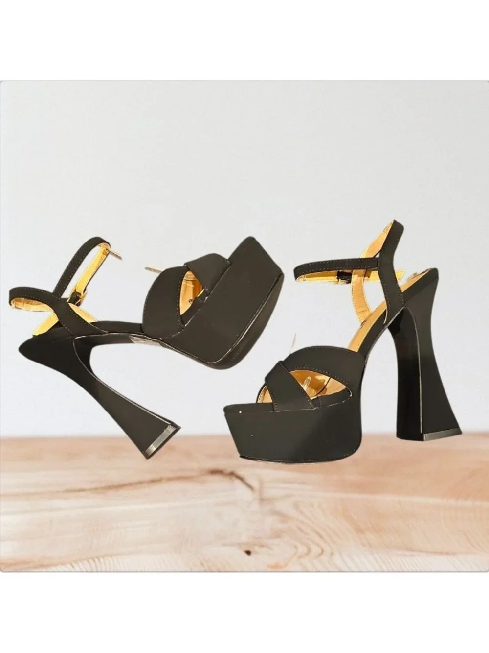 Black Platform High Heel Sandals With Ankle Strap